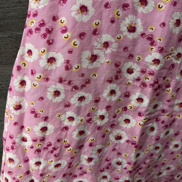 Basic Editions Dress Pink Floral Daisy Dress Size 6 Linen Zip Back Tie Waist - Picture 2 of 9